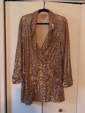 Show Me Your Mumu Rose Gold Sequin Blazer Wrap Dress
